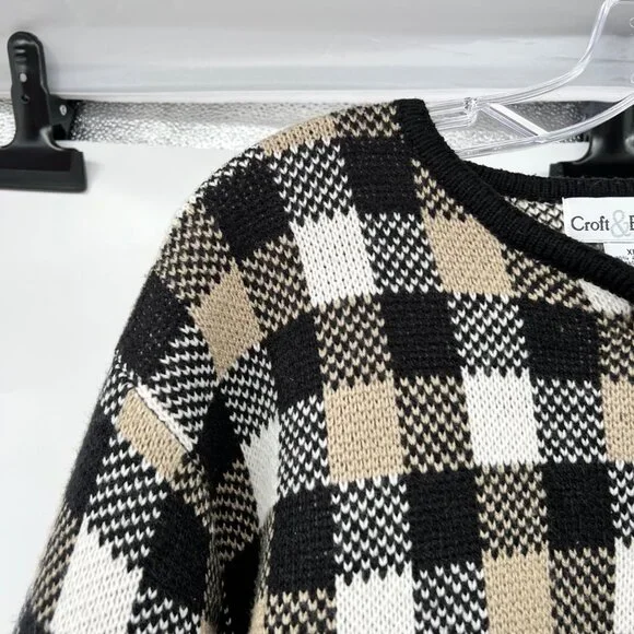Croft & Barrow Checkered Knit Cardigan Button Up Black/Multi Size XL - Picture 5 of 8